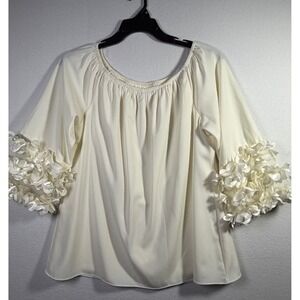 Prelude Blouse Womens XL Ivory Excellent 3D Floral Sleeve Off Shoulder Top
